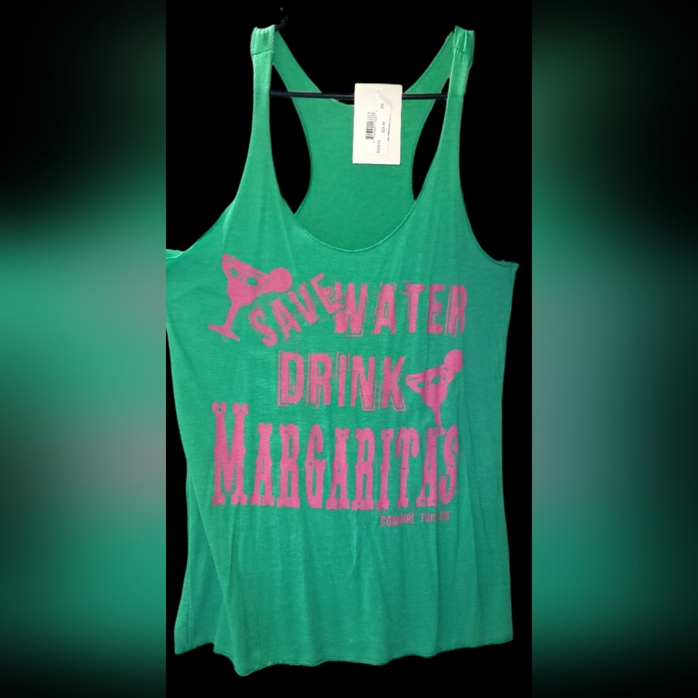 Cowgirl Tuff sports Tank Top, "Save Water Drink Margaritas", Size Medium, NWT